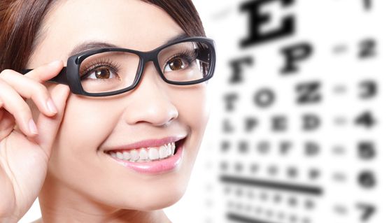 Woman With Eye Glasses And Eye Test Chart